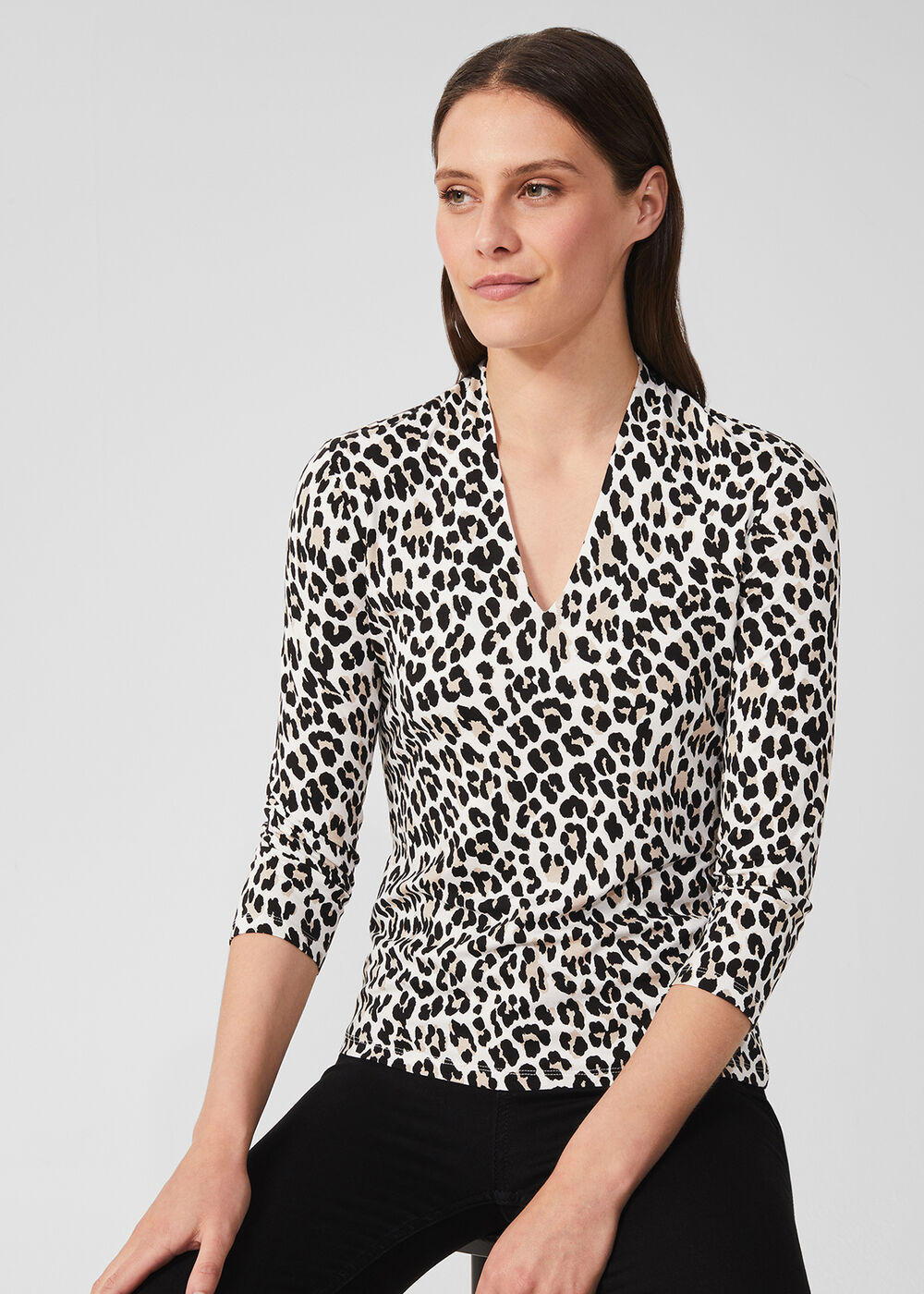 Aimee Printed Top, Ivory Camel, hi-res