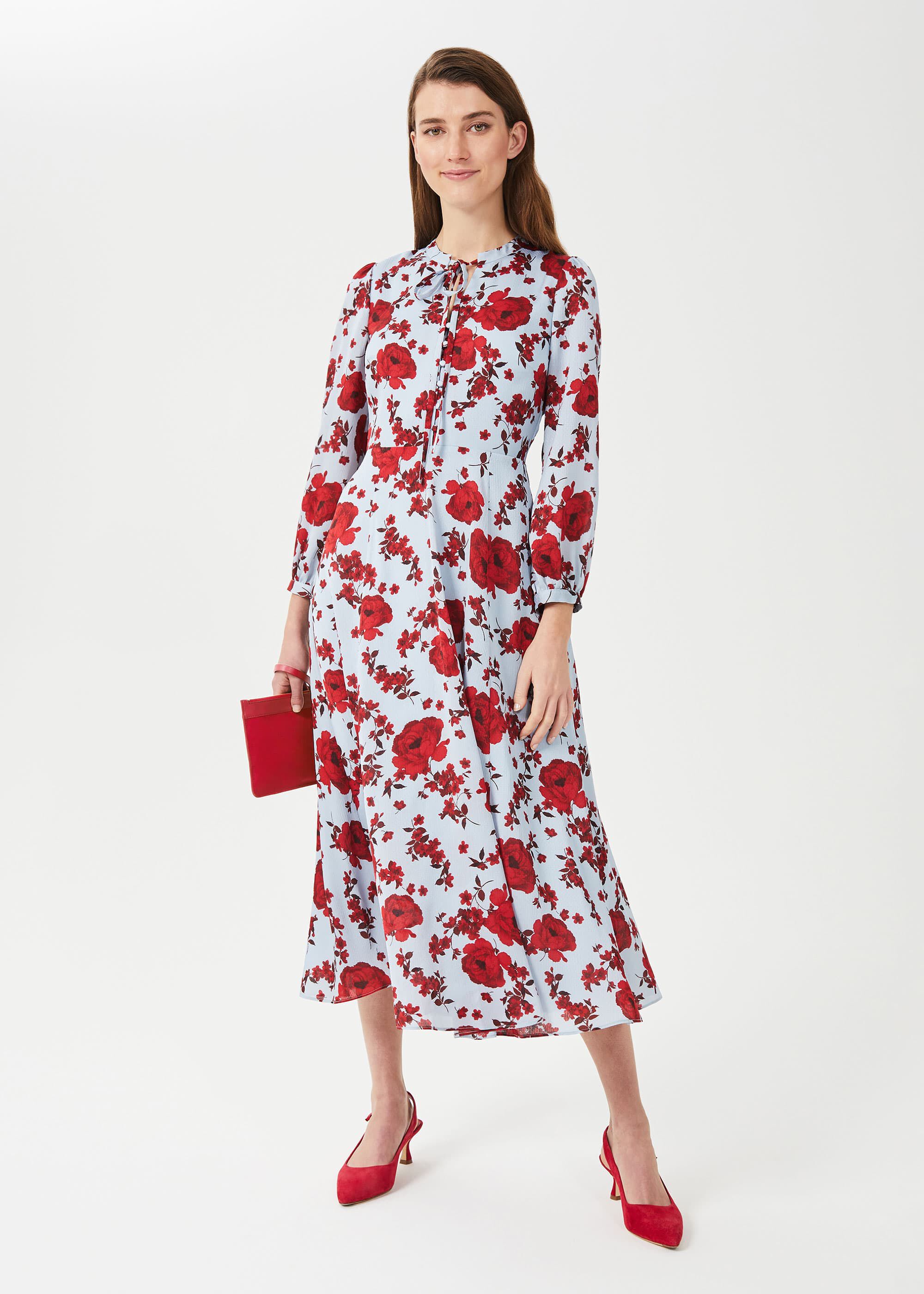 Blue red floral dress clearance