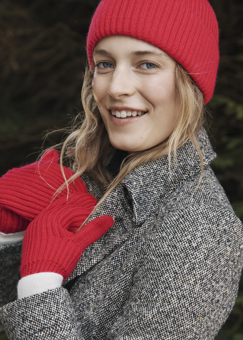 Philipa Knit Mittens With Wool, Red, hi-res