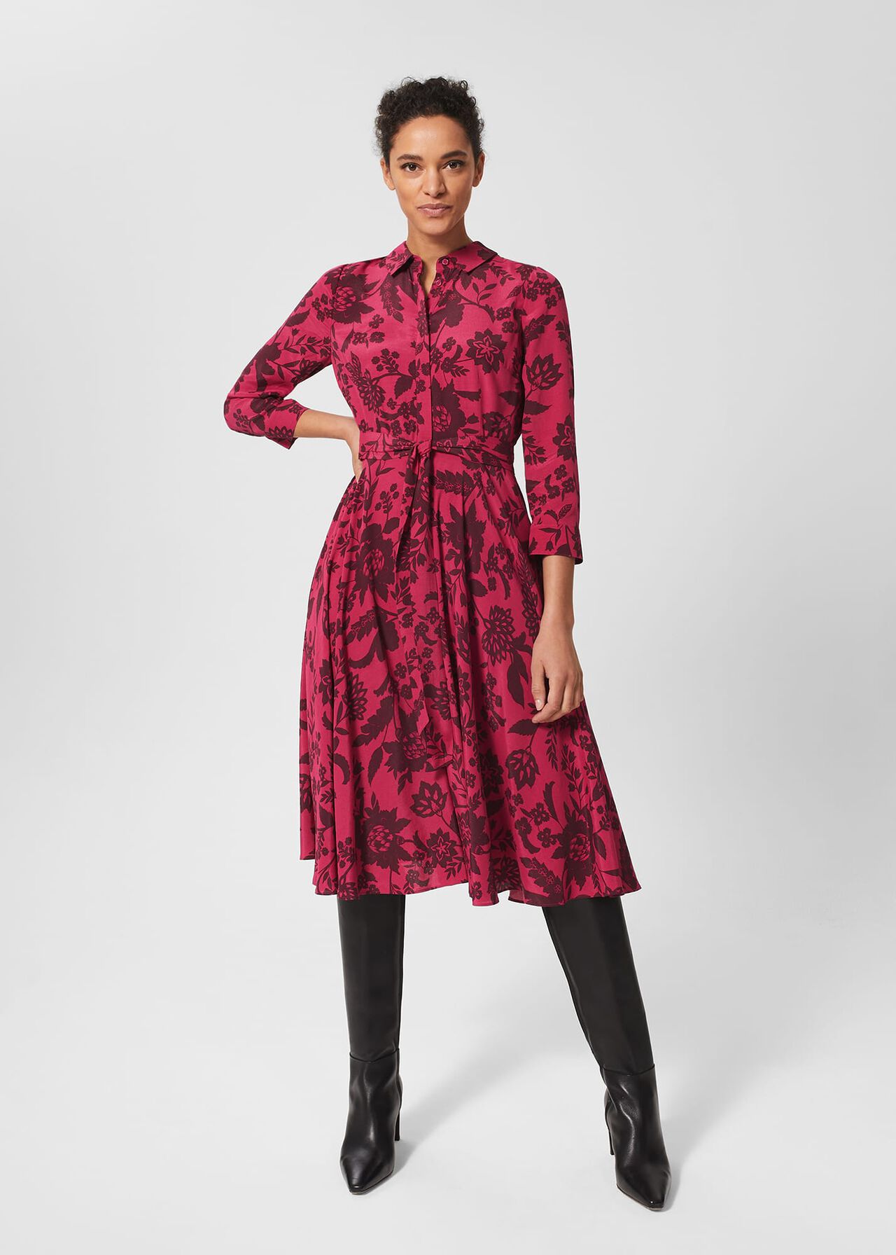 Lainey Belted Fit And Flare Dress , Rich Berry Red, hi-res