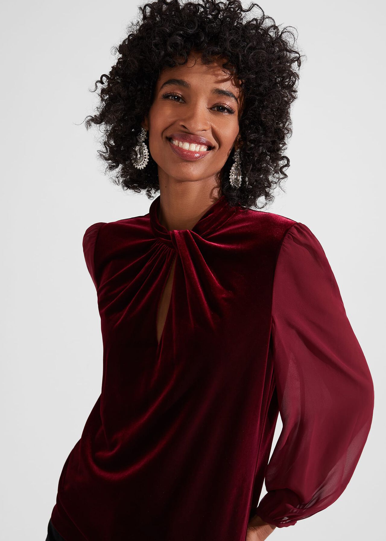 Faye Velvet Top, Deep Red, hi-res