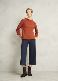 Orange Betsy Textured 3/4 Sleeve Roll Neck Top, Sienna Orange, hi-res