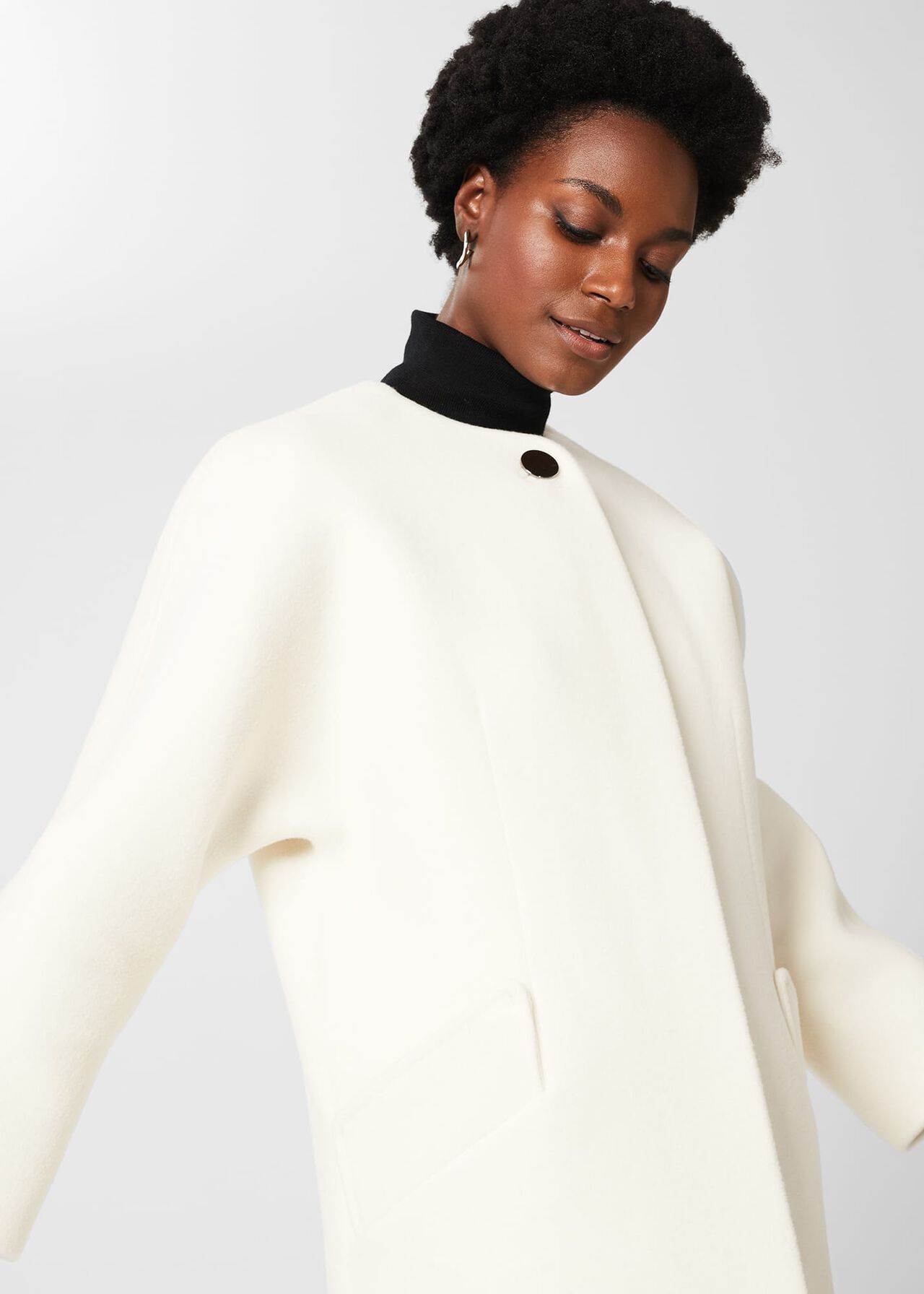 Tabatha Wool Blend Long Coat, White, hi-res
