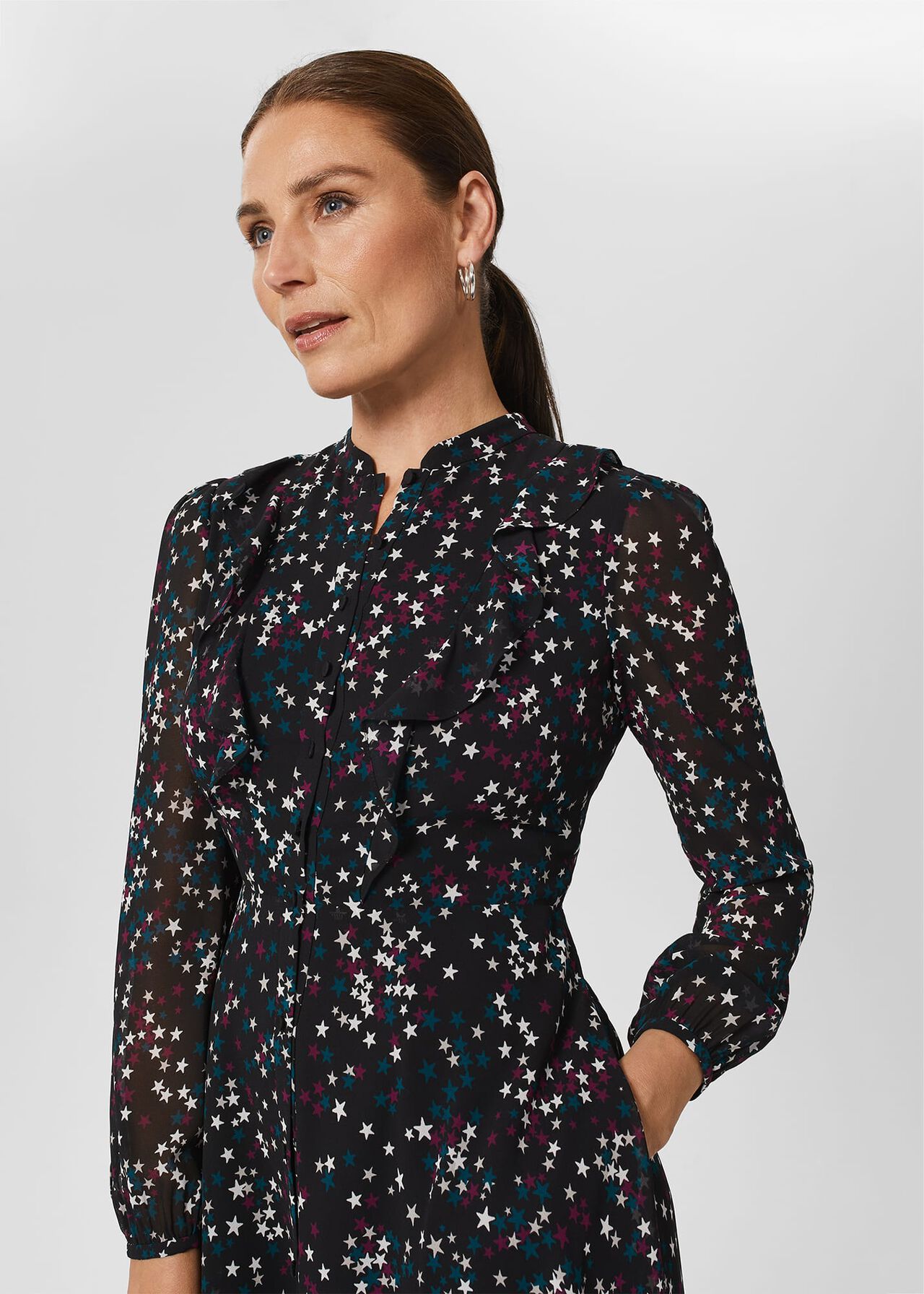 Erin Star Fit And Flare Dress, Black Multi, hi-res