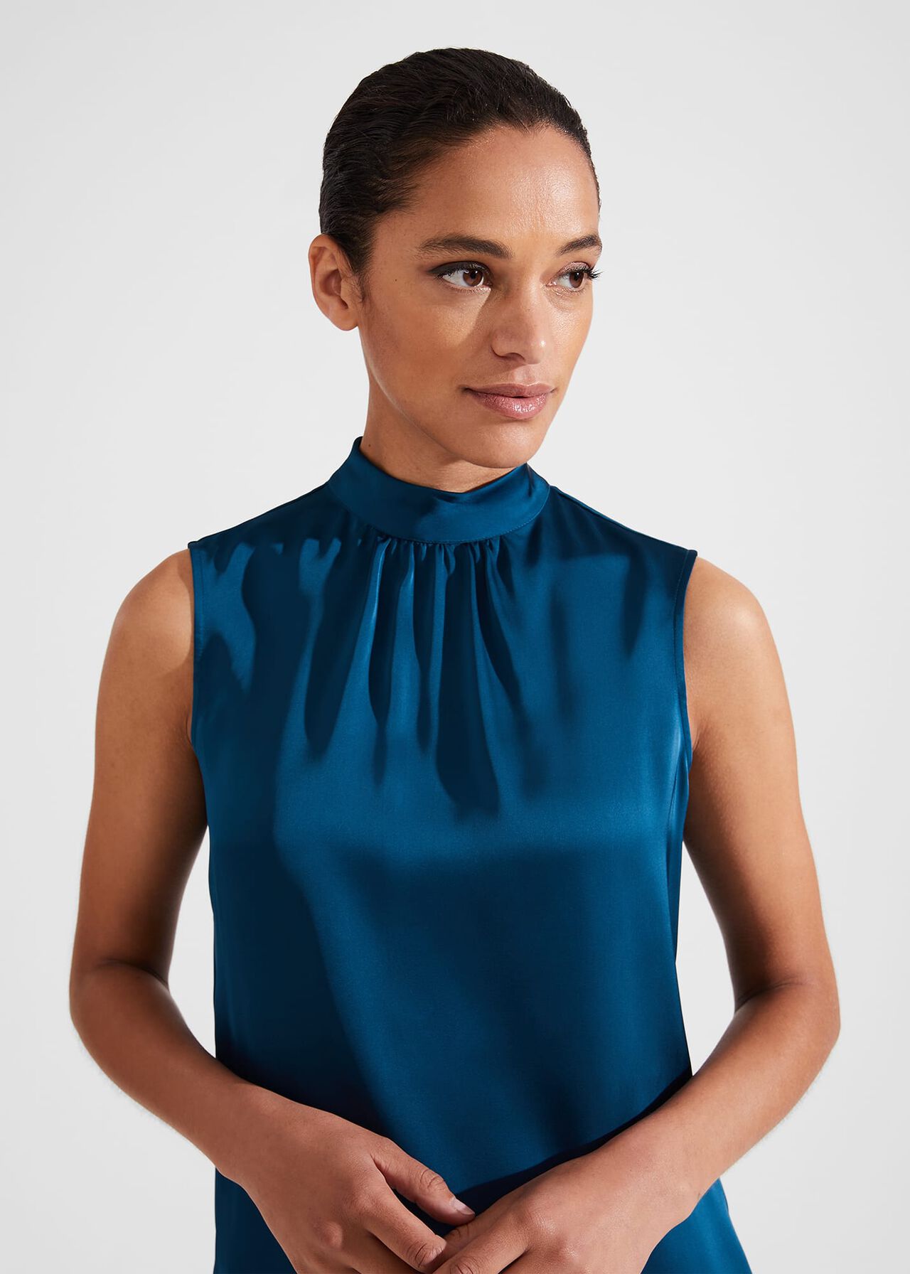 Eren Satin Blouse, Steel Blue, hi-res