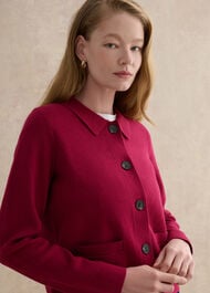 Mia Cotton Blend Knitted Jacket, Beetroot Pink, hi-res