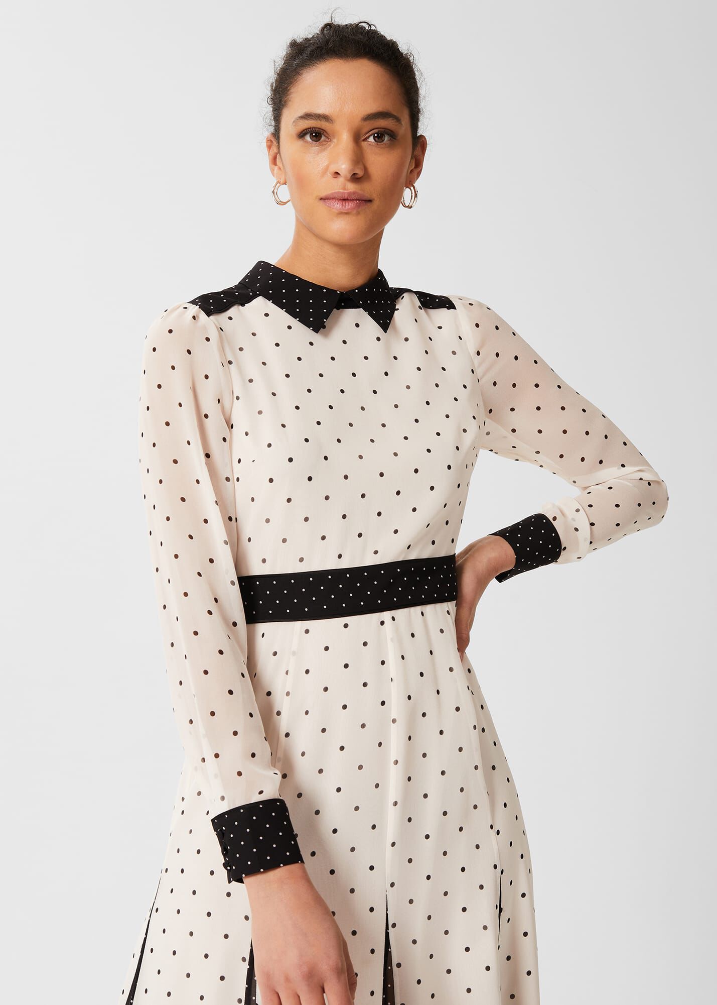 Black and white silk dress top