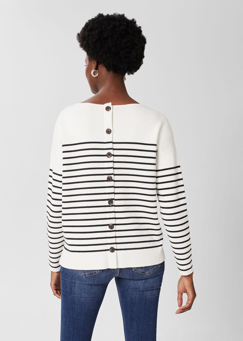 Petra Cotton Striped Jumper, Ivory Navy, hi-res