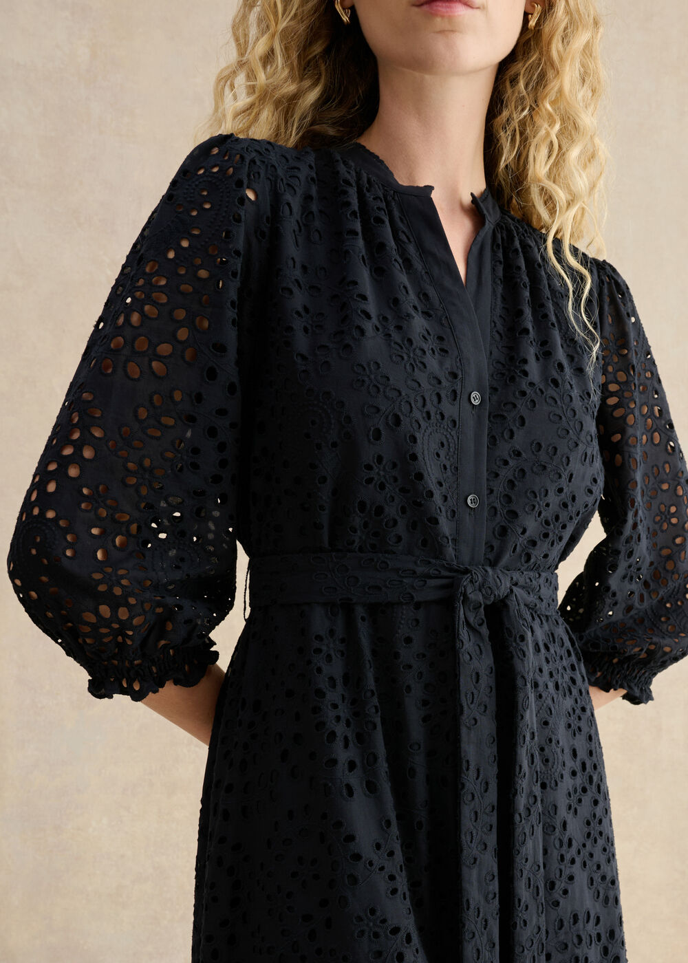 Cianna Cotton Broderie Dress, Navy, hi-res