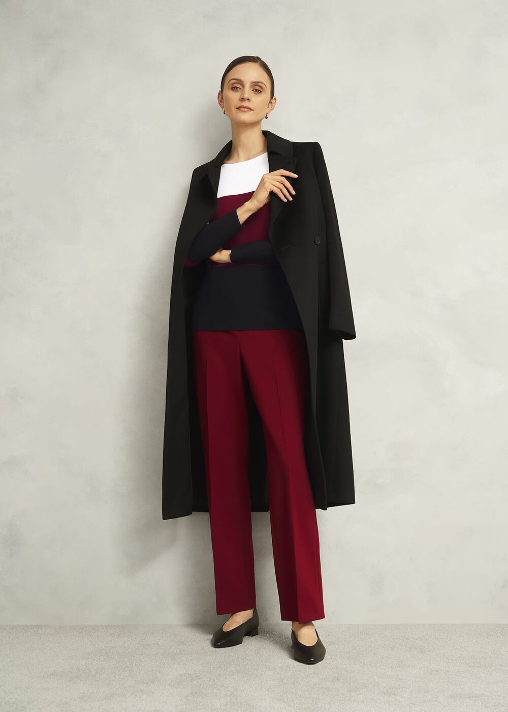 Burgundy Alice Colour Block Crew Neck Knitted Sweater, Beryl Black, hi-res