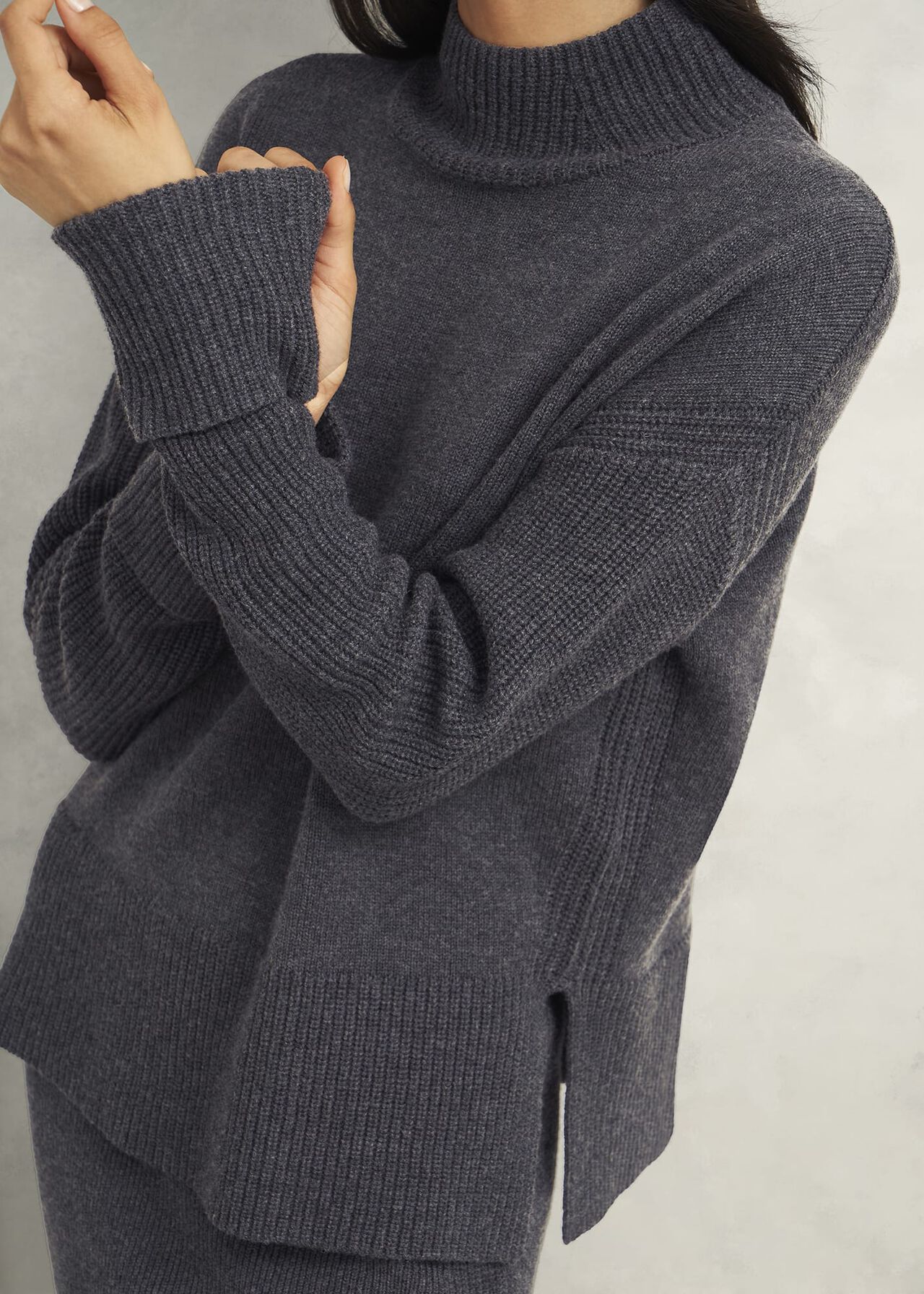 Gaskell Co-ord Wool Cotton Jumper, Dark Grey Marl, hi-res