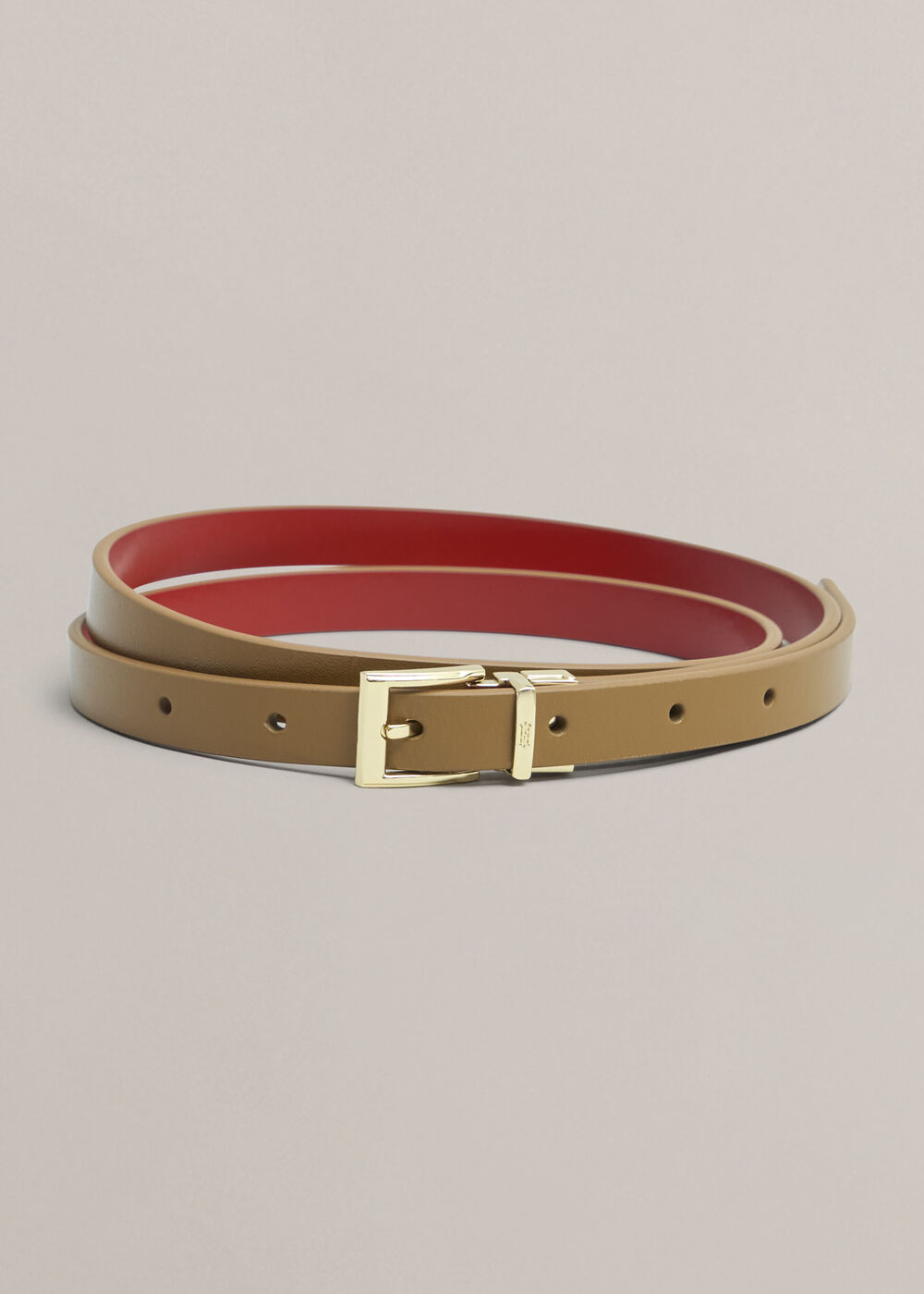 Pauline Skinny Reversible Leather Belt, Tan Pepper Red, hi-res