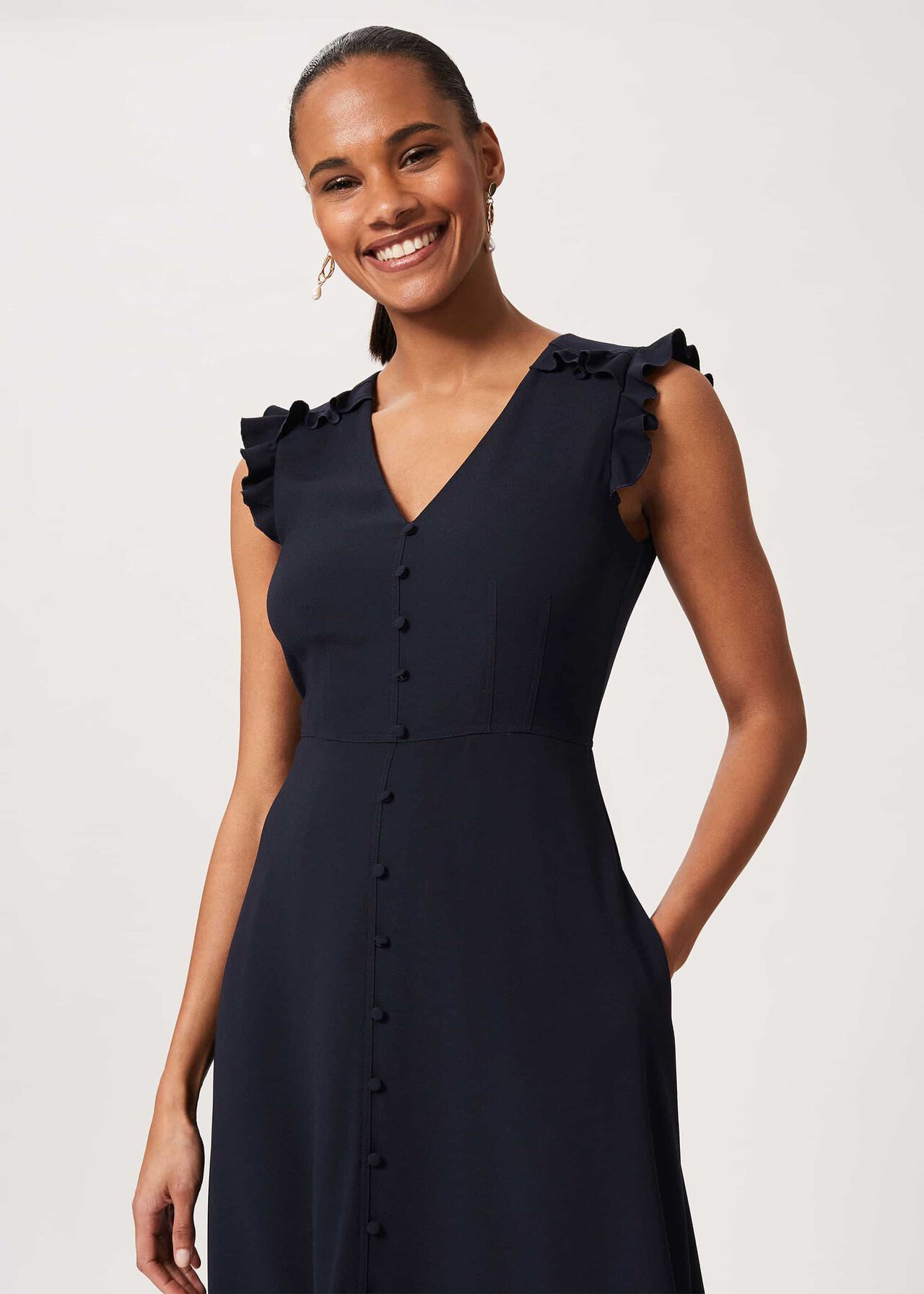 Vivien Satin Midi Dress, Navy, hi-res