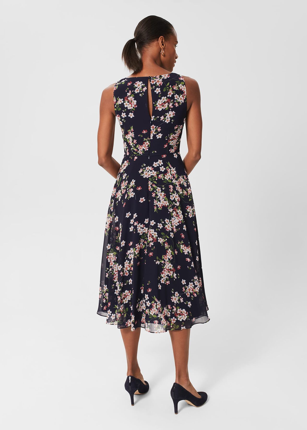 Carly Short Floral Dress, Navy Pink Multi, hi-res
