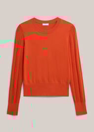 Dianna Pointelle Sleeve Jumper, Tomato Orange, hi-res