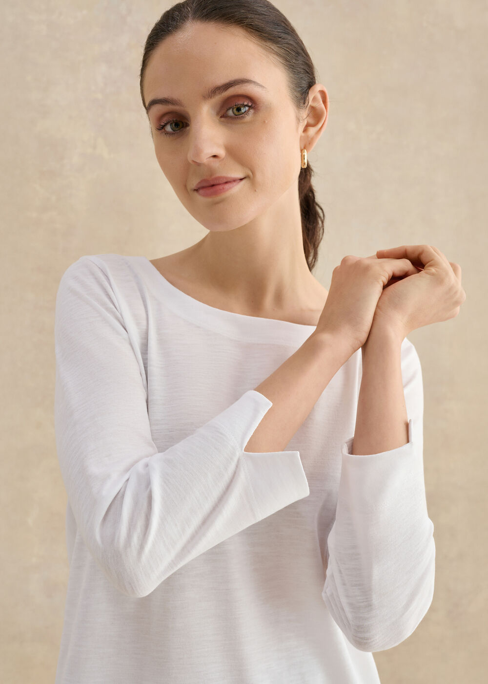 Martie Cotton Slub 3/4 Sleeve Top, White, hi-res