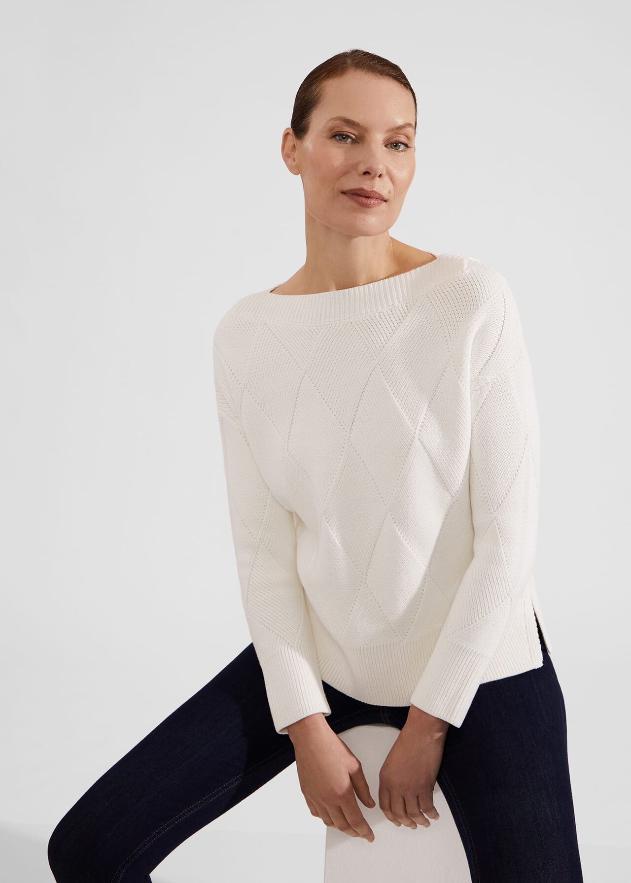 Emmy Cotton Sweater, Ivory, hi-res