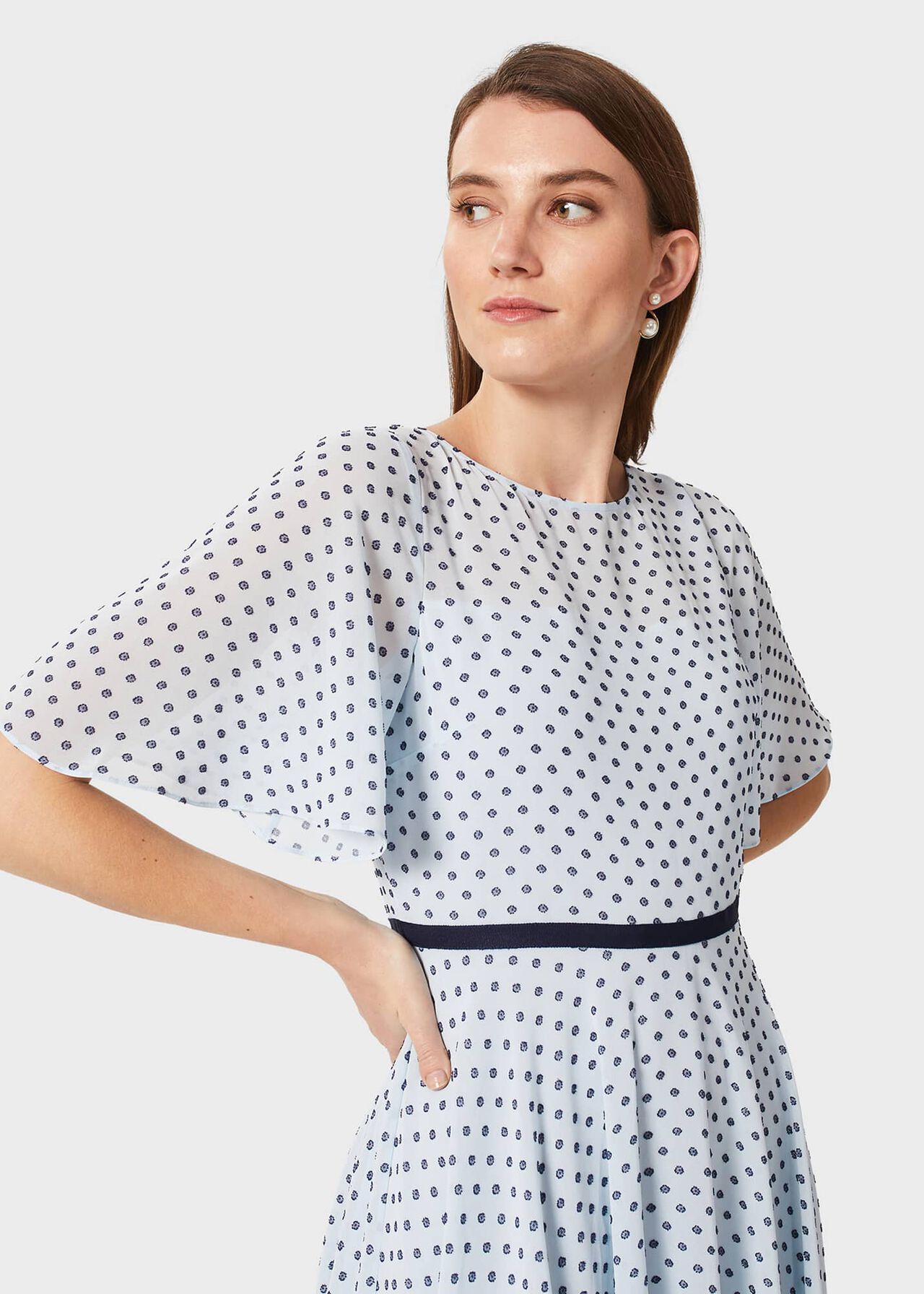 Eleanor Spot Fit And Flare Dress, Pale Blue Navy, hi-res