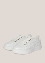 Ada Woven Leather Trainers, White, hi-res