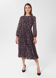 Selena Pleated Dress, Navy Multi, hi-res