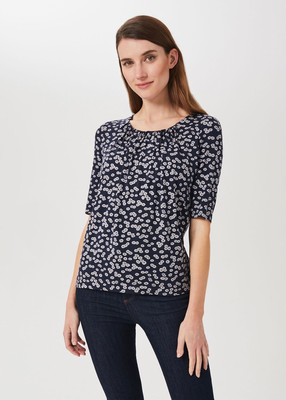 Viola Printed Top, Navy Ivory, hi-res