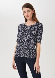 Viola Printed Top, Navy Ivory, hi-res