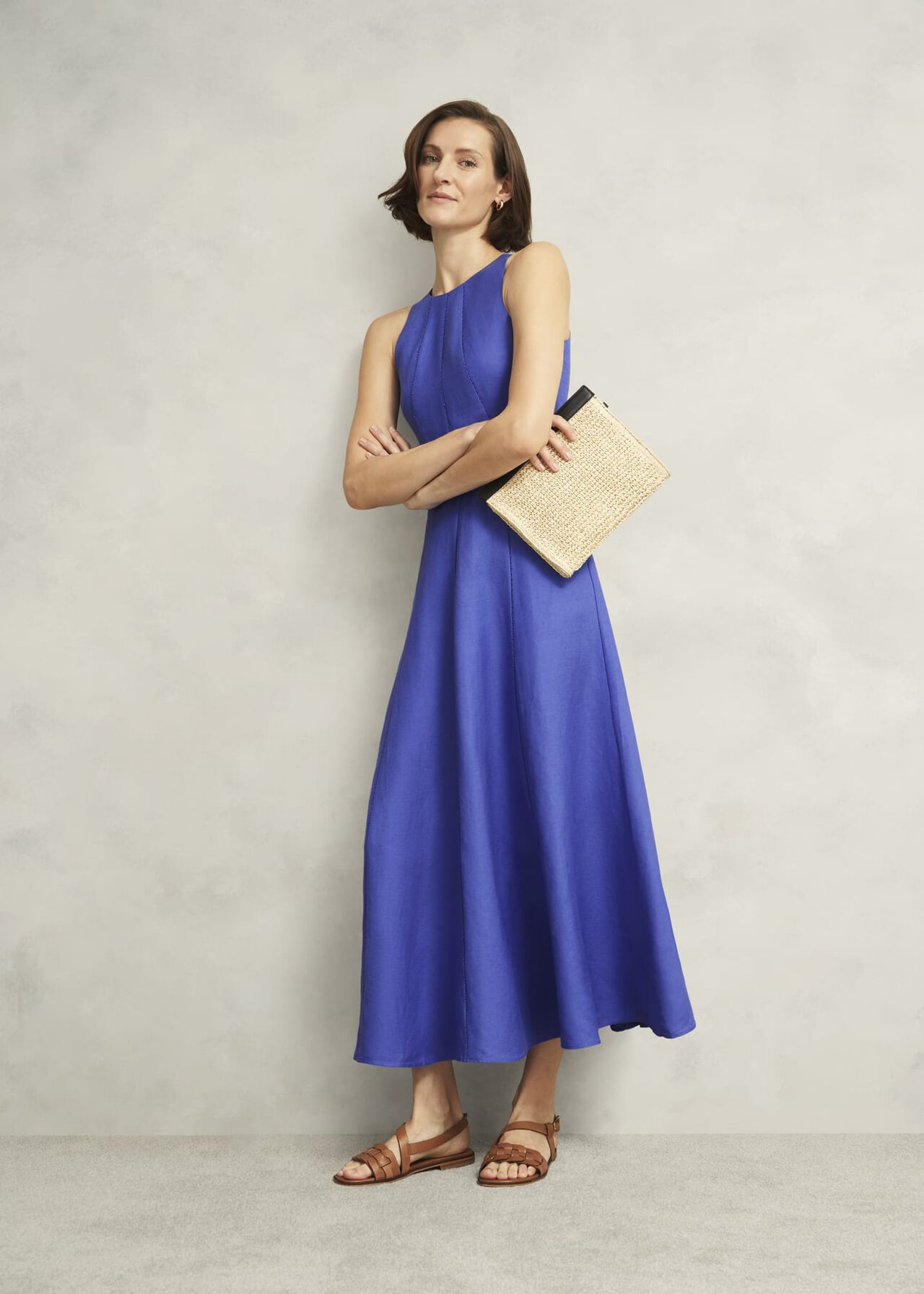 Harewood Linen Blend Maxi Dress, Quartz Blue, hi-res