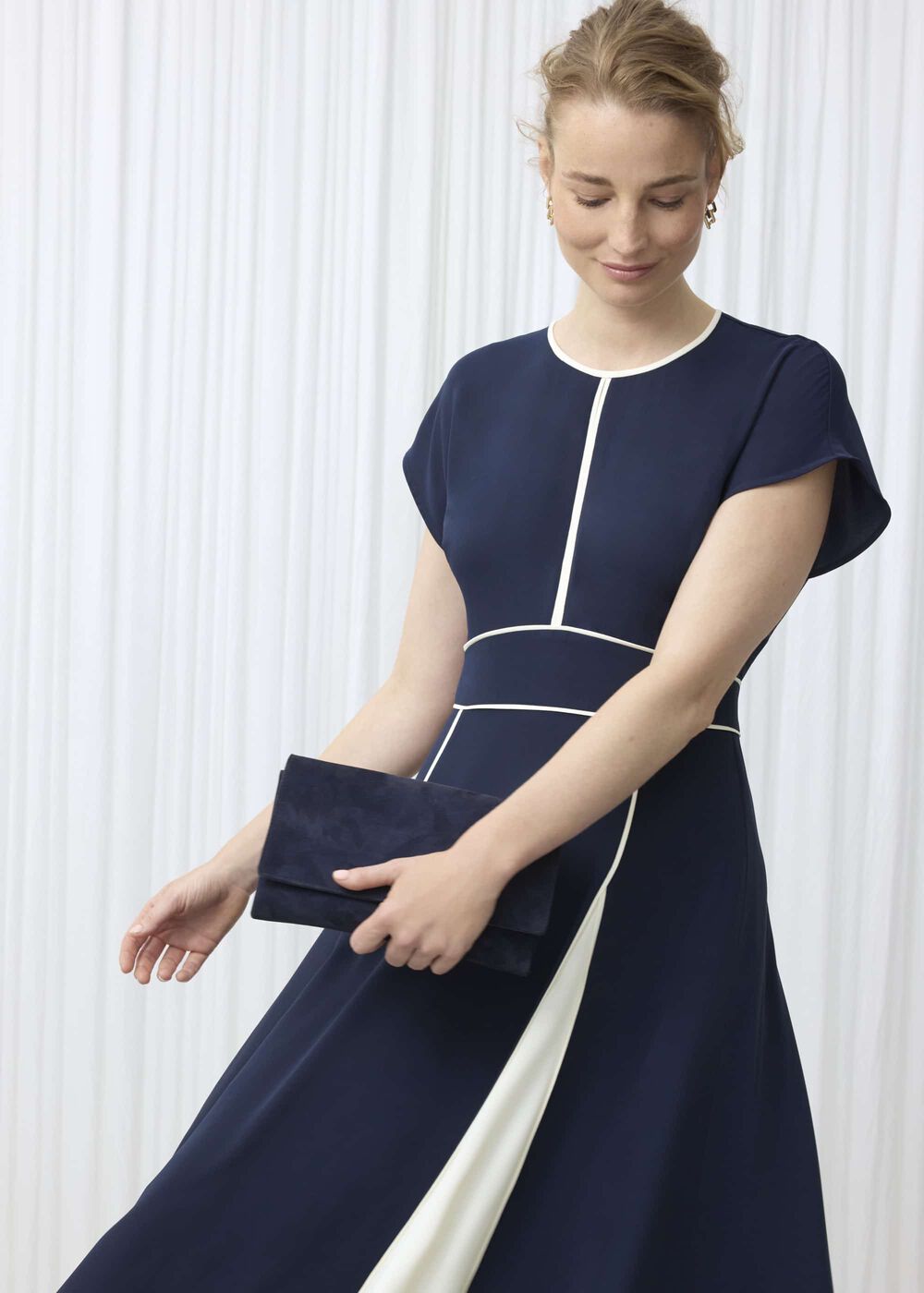 Viola Colourblock Dress, Midnight Cream, hi-res