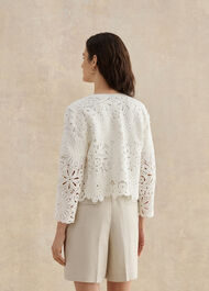 Syon Cotton Crochet Knitted Jacket, Ivory, hi-res