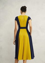Emery Tie Belted Dress, Navy Yellow, hi-res