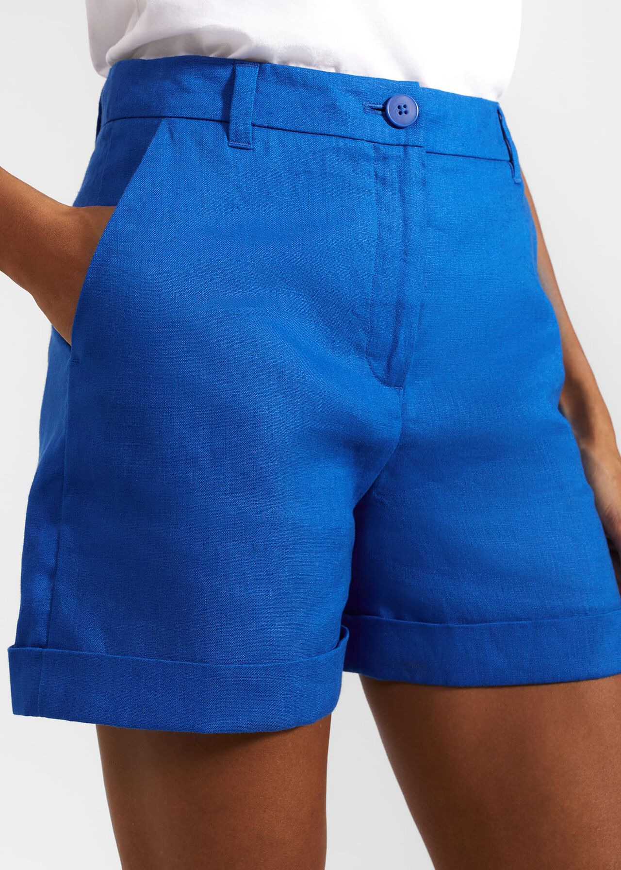 Lenna Linen Shorts, Atlantic Blue, hi-res
