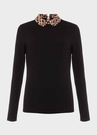 Sasha Animal Collar Top, Black, hi-res