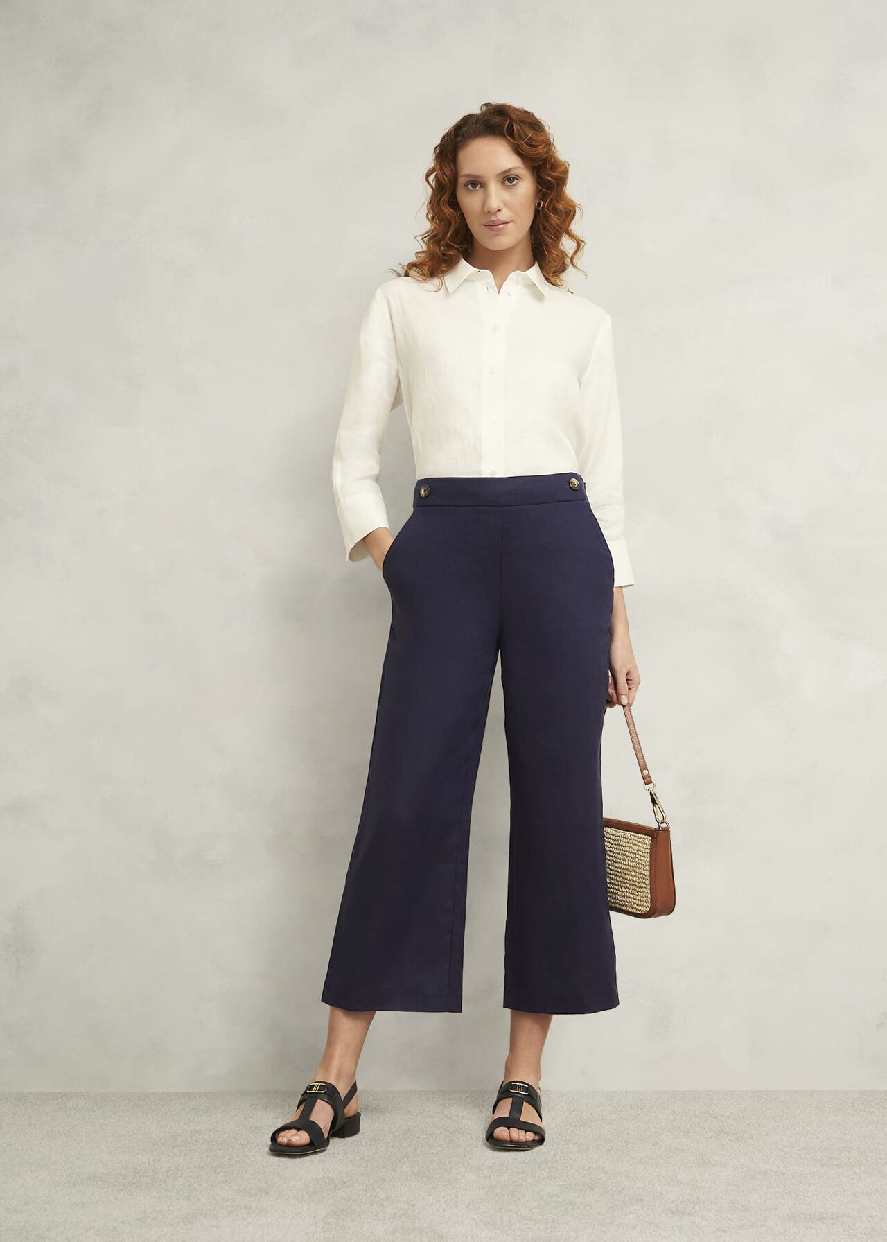 Josephine Linen Trousers, True Navy, hi-res