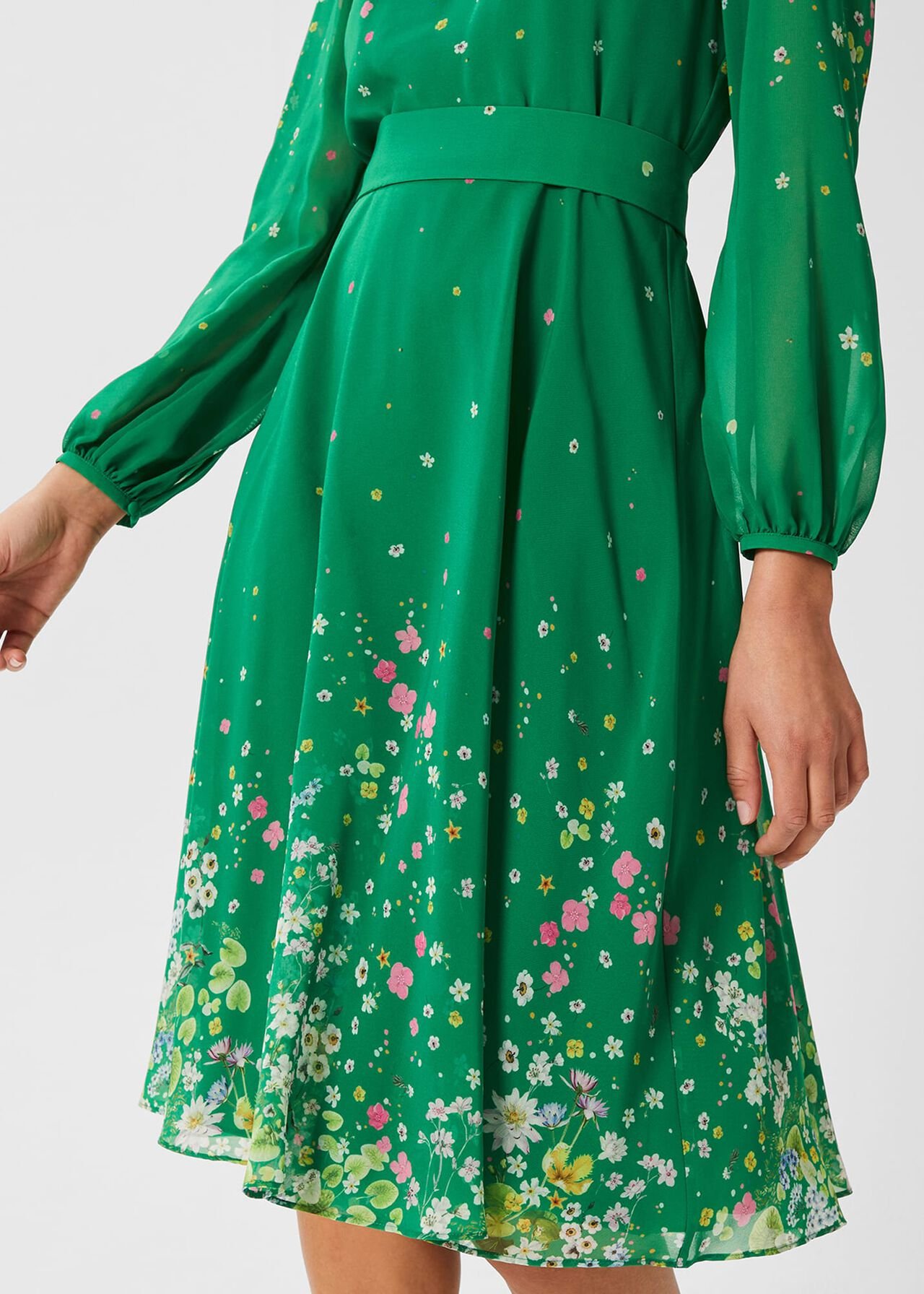 Maria Floral Fit And Flare Dress, Green Multi, hi-res