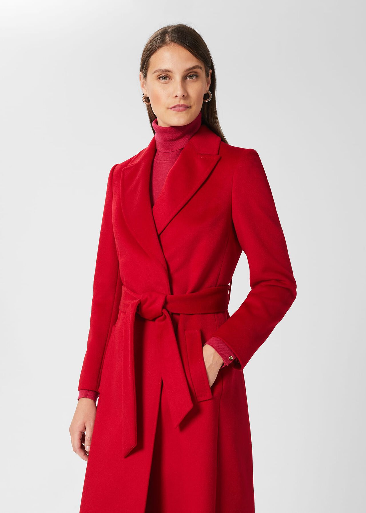 Olivia Wool Wrap Coat, Red, hi-res