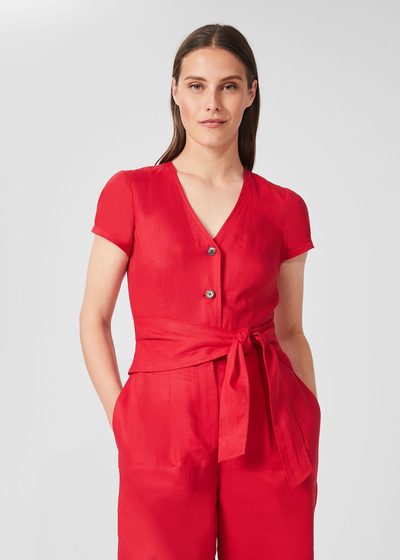 Jayne Linen Cropped Jumpsuit, Raspberry, hi-res