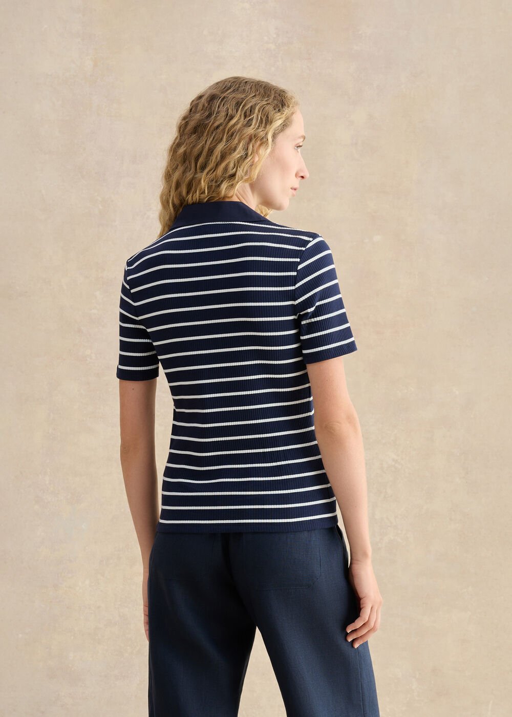 Merle Striped Ribbed Shirt, Navy Ivory, hi-res