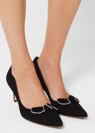Belle Bow Court Shoes, Black, hi-res