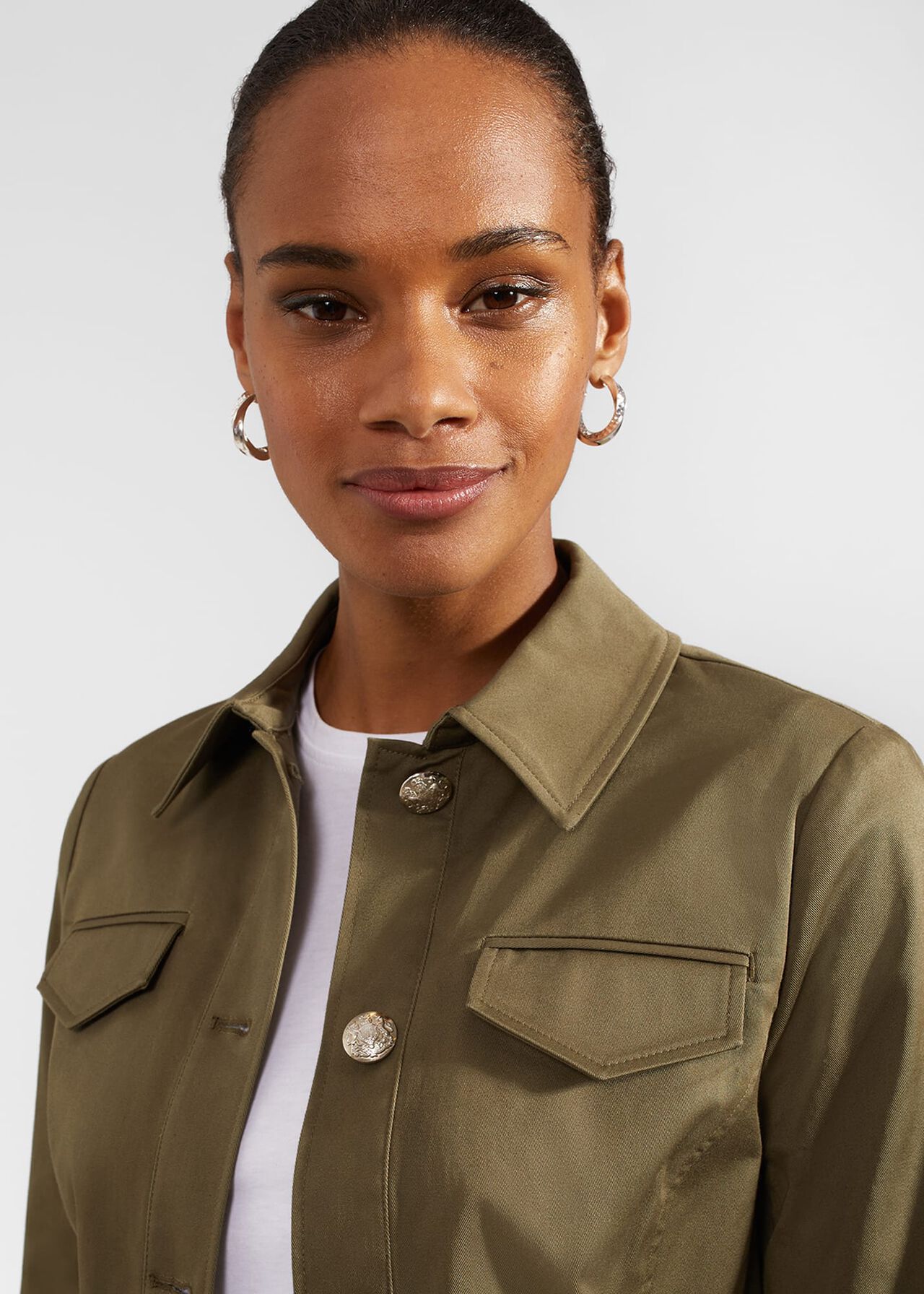 Farrah Cotton Blend Jacket, Olive Green, hi-res