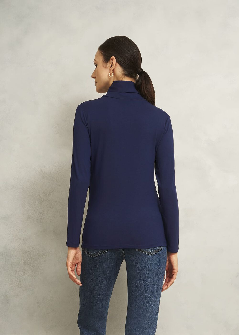 Navy Mischa Roll Neck Long Sleeve Top, Midnight Navy, hi-res