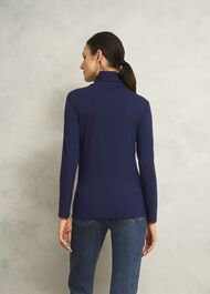 Navy Mischa Roll Neck Long Sleeve Top, Midnight Navy, hi-res