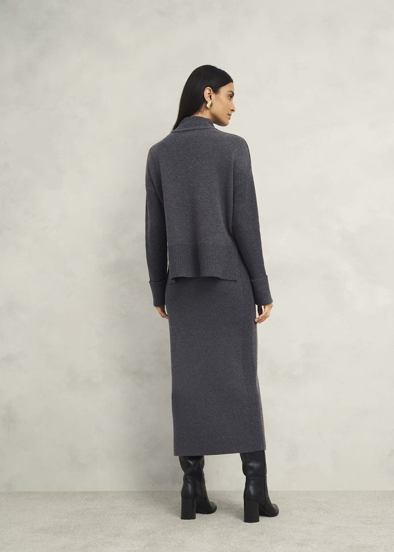 Gaskell Co-ord Wool Cotton Jumper, Dark Grey Marl, hi-res