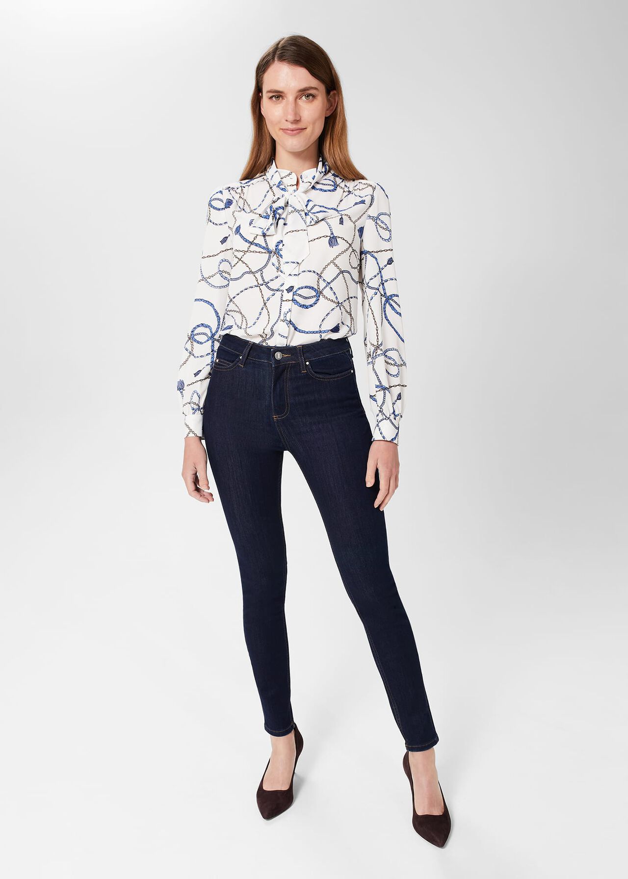 Dolly Tie Neck Blouse , Ivory Multi, hi-res