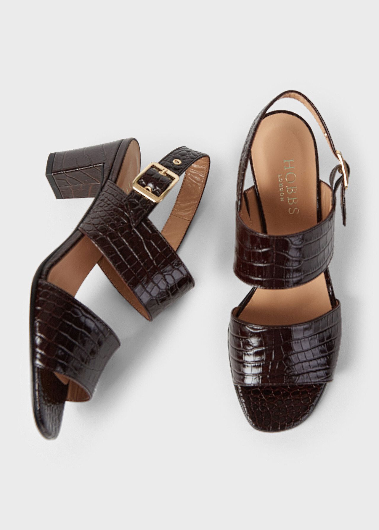 Katrina Crocodile  Block Heel Sandals, Chocolate, hi-res