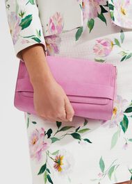 Cambridge Suede Clutch Bag, Carnation Pink, hi-res