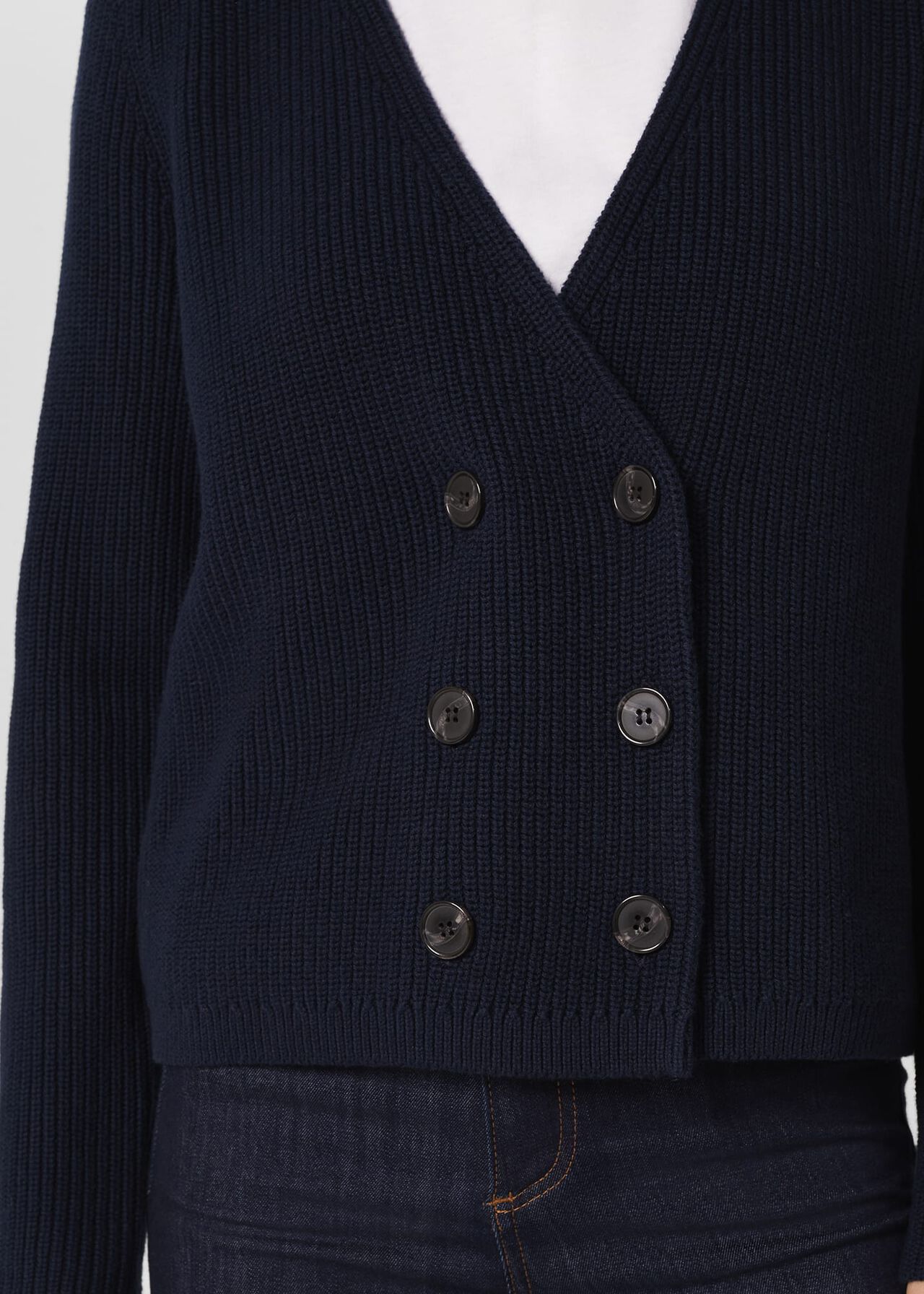 Saffie Cotton Wool Cardigan, Navy, hi-res