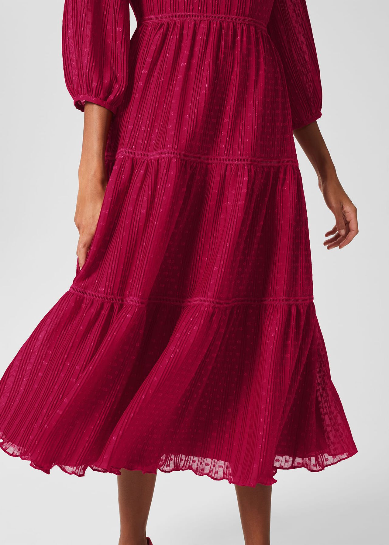 Colette Tiered Fit And Flare Dress, Cerise Pink, hi-res
