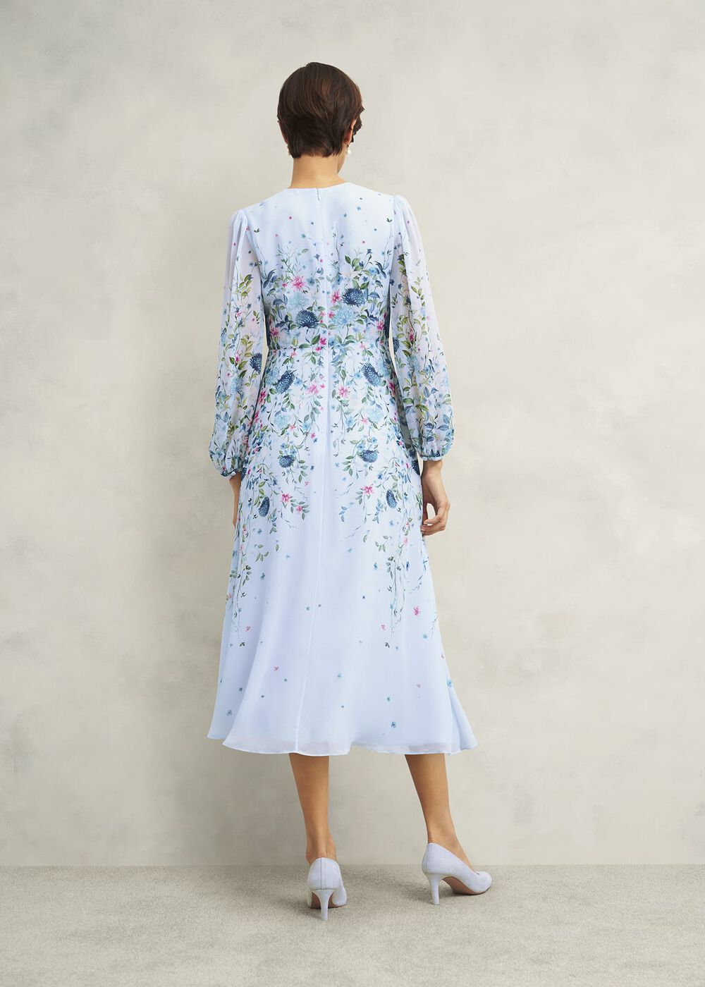 Petite Caversham Floral Silk Dress, Blue Multi, hi-res