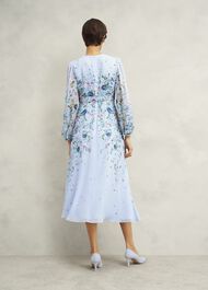 Petite Caversham Floral Silk Dress, Blue Multi, hi-res
