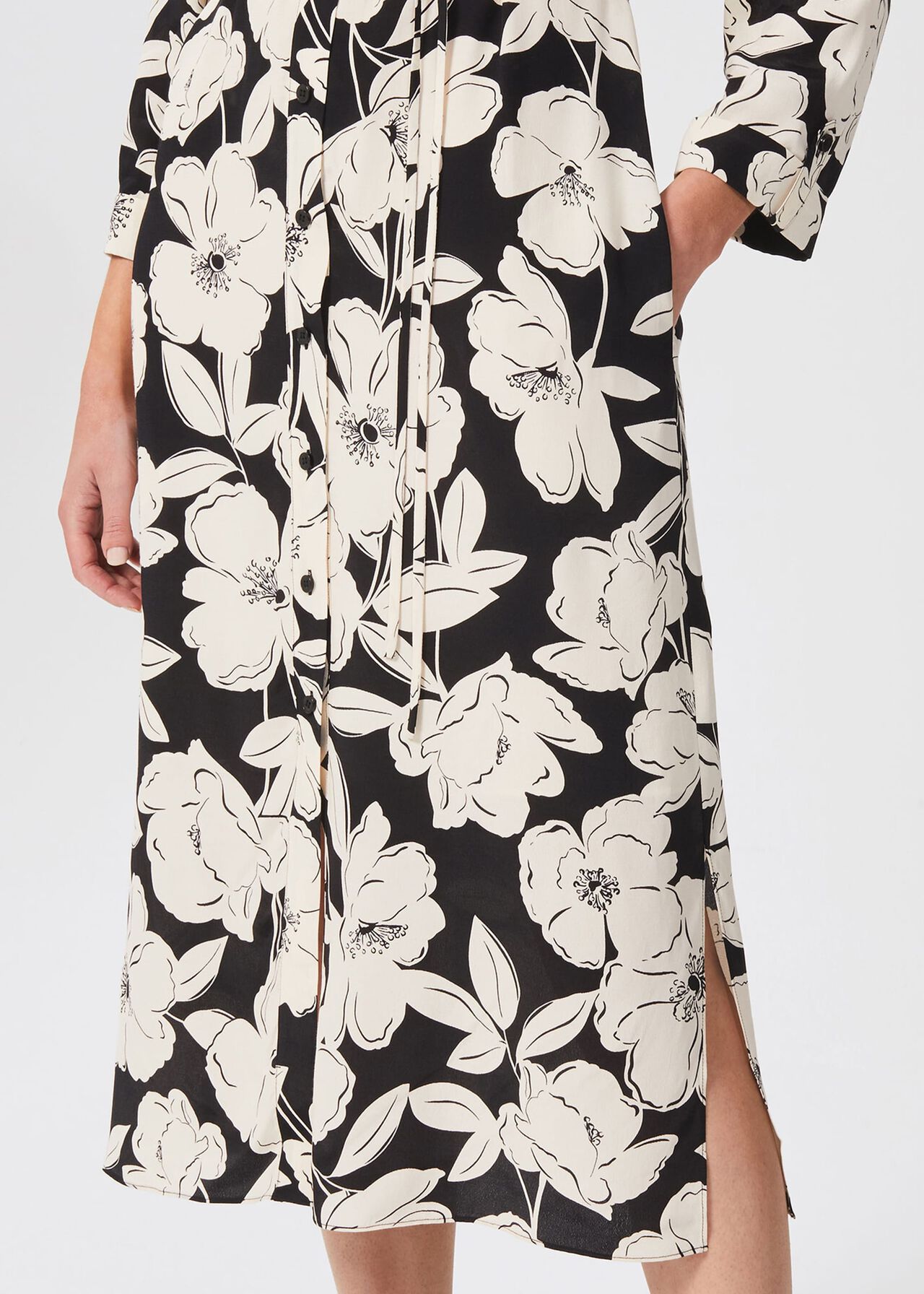 Chiara Floral Shirt Dress, Cream Black, hi-res